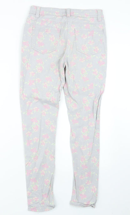 George Womens Grey Floral Denim Straight Jeans Size 10 L26.5 in