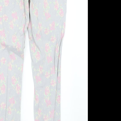 George Womens Grey Floral Denim Straight Jeans Size 10 L26.5 in