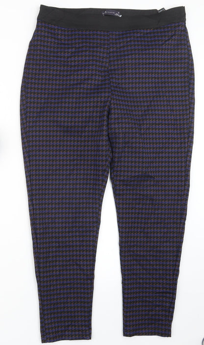 Marks and Spencer Womens Blue Houndstooth  Trousers  Size 16 L25.5 in