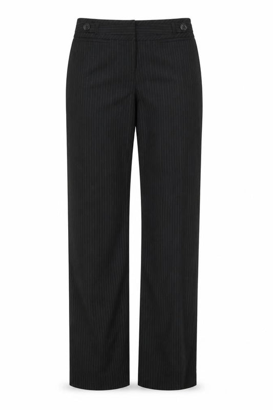 Front view of Atmosphere women’s black striped trousers, size UK 12, 31.5-inch leg