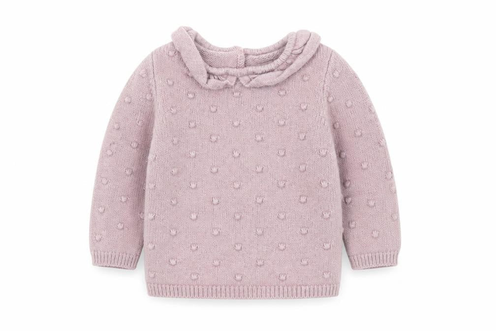 Front view of George girls’ pink polka dot knit jumper, size 3-6, months