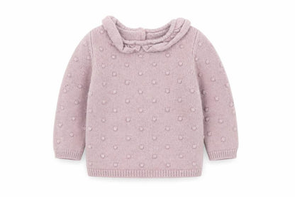Front view of George girls’ pink polka dot knit jumper, size 3-6, months