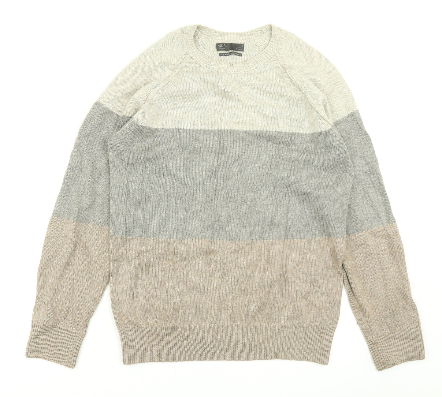 M&S  Mens Brown Striped Knit Pullover Jumper Size S