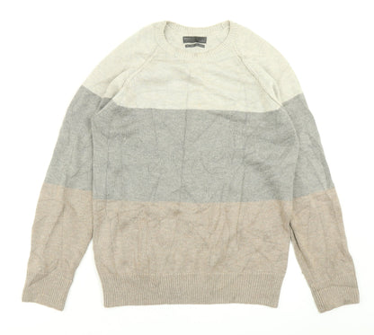 M&S  Mens Brown Striped Knit Pullover Jumper Size S