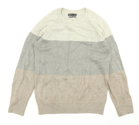 M&S  Mens Brown Striped Knit Pullover Jumper Size S