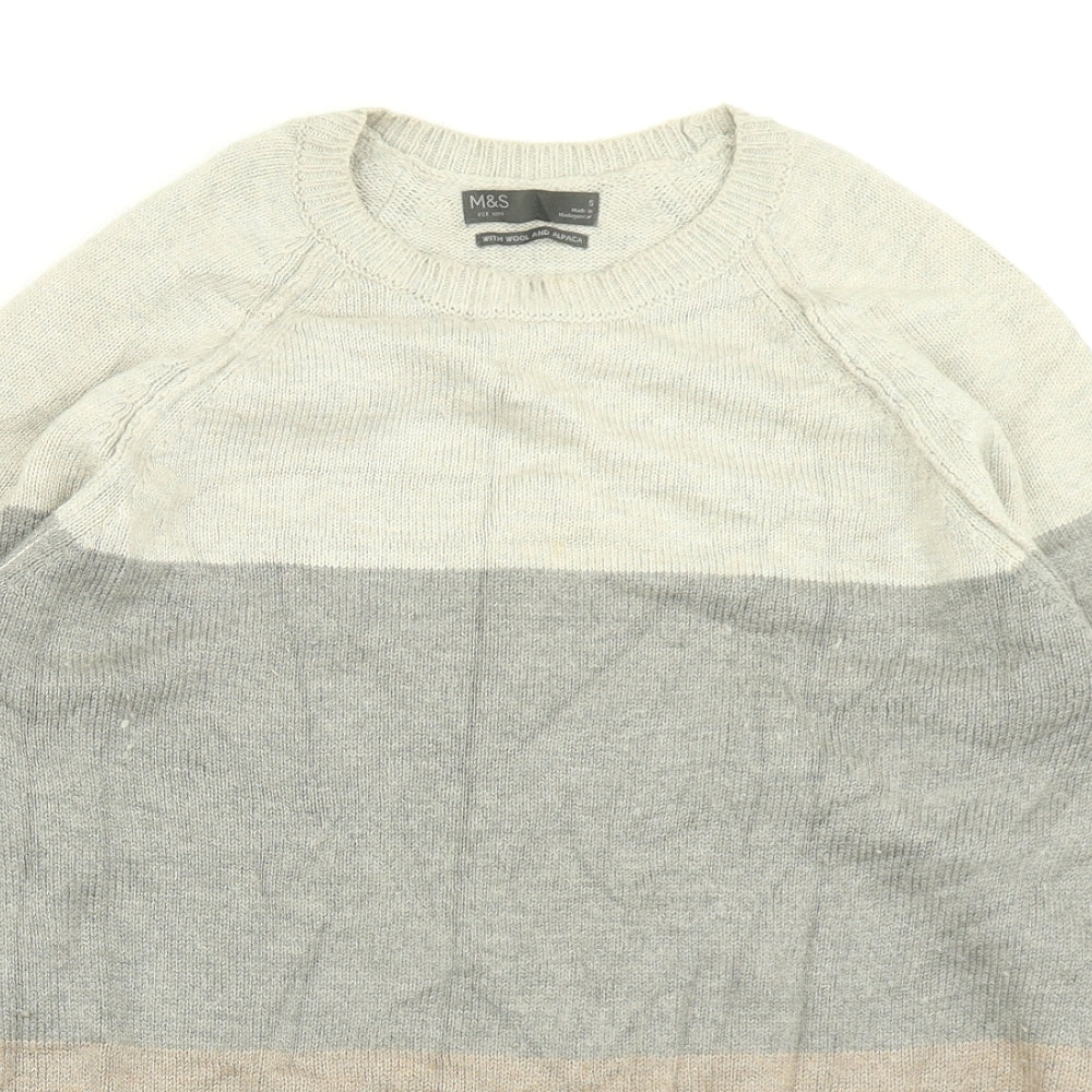 M&S  Mens Brown Striped Knit Pullover Jumper Size S