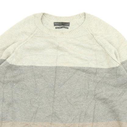 M&S  Mens Brown Striped Knit Pullover Jumper Size S