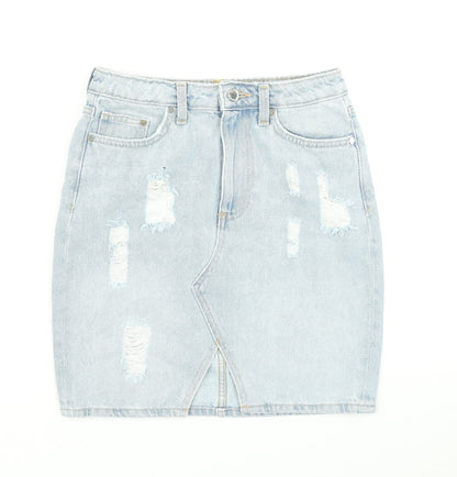 H&M Womens Blue  Denim Straight & Pencil Skirt Size 6  - Distressed