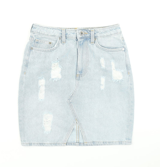 H&M Womens Blue  Denim Straight & Pencil Skirt Size 6  - Distressed