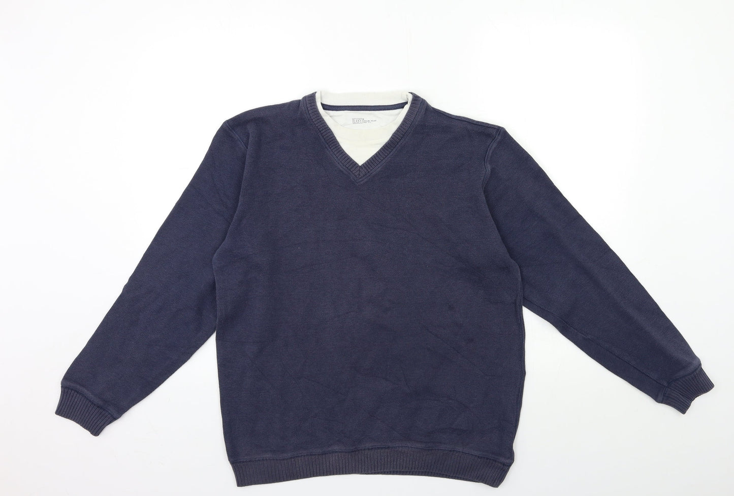 Easy Mens Blue  Knit Pullover Jumper Size S