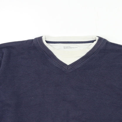 Easy Mens Blue  Knit Pullover Jumper Size S