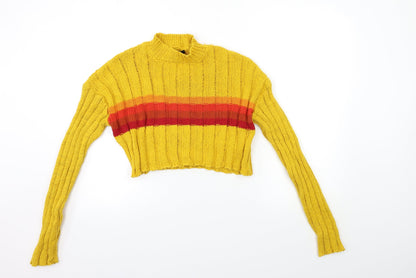 FOREVER 21 Womens Yellow Striped Knit Pullover Jumper Size S