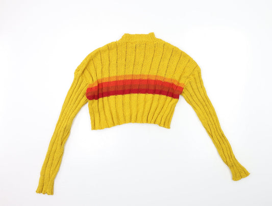 FOREVER 21 Womens Yellow Striped Knit Pullover Jumper Size S