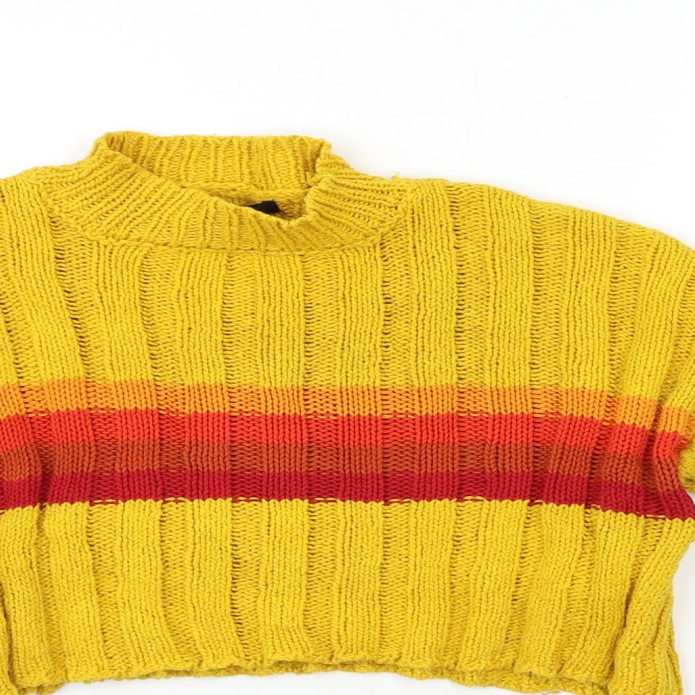 FOREVER 21 Womens Yellow Striped Knit Pullover Jumper Size S