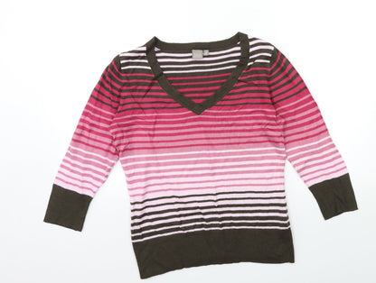 TU Womens Pink Striped Knit Pullover Jumper Size 10