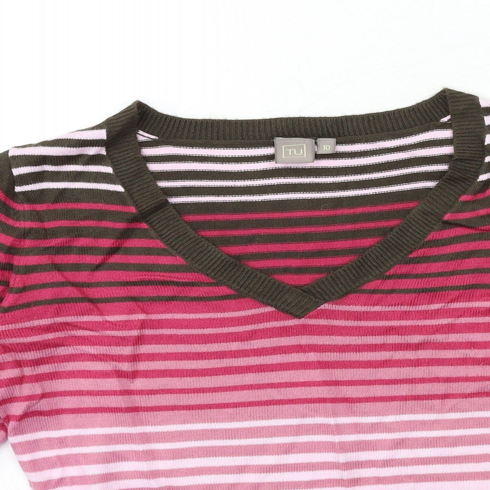 TU Womens Pink Striped Knit Pullover Jumper Size 10