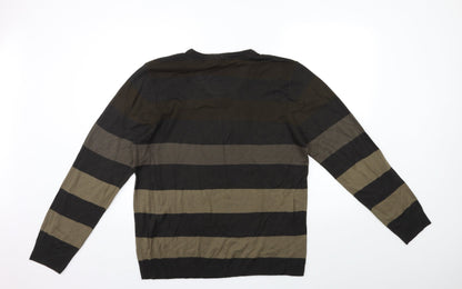 F&F Mens Brown Striped Knit Pullover Jumper Size L