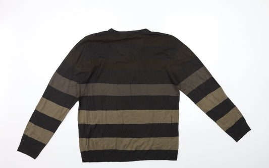 F&F Mens Brown Striped Knit Pullover Jumper Size L