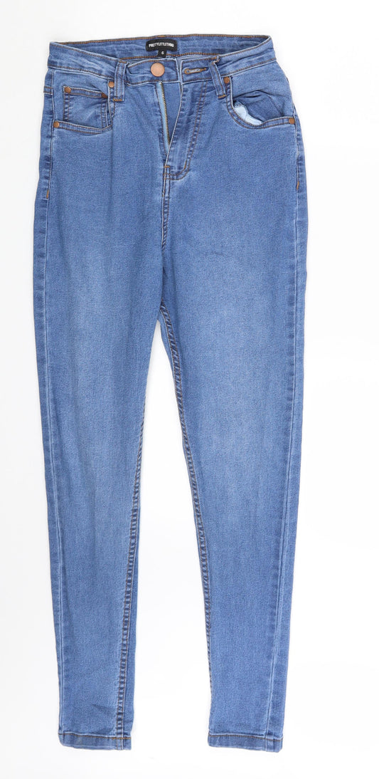 PRETTYLITTLETHING Womens Blue  Denim Skinny Jeans Size 6 L28 in