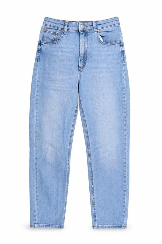 Front view of ASOS women’s blue denim straight jeans, size UK 28, in, 32-inch leg