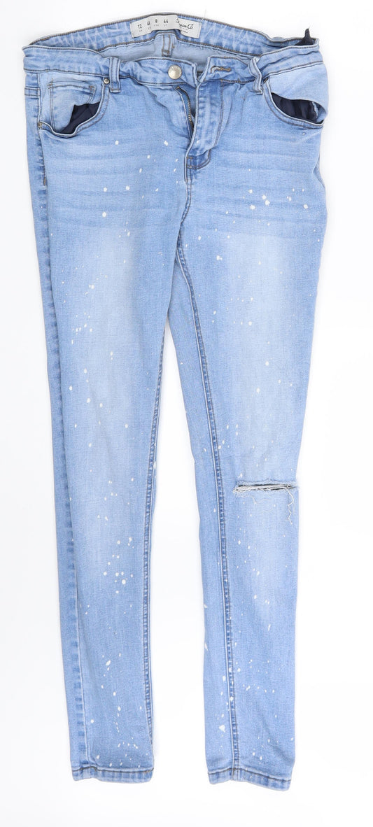 Denim Co. Womens Blue Polka Dot Denim Skinny Jeans Size 12 L28 in