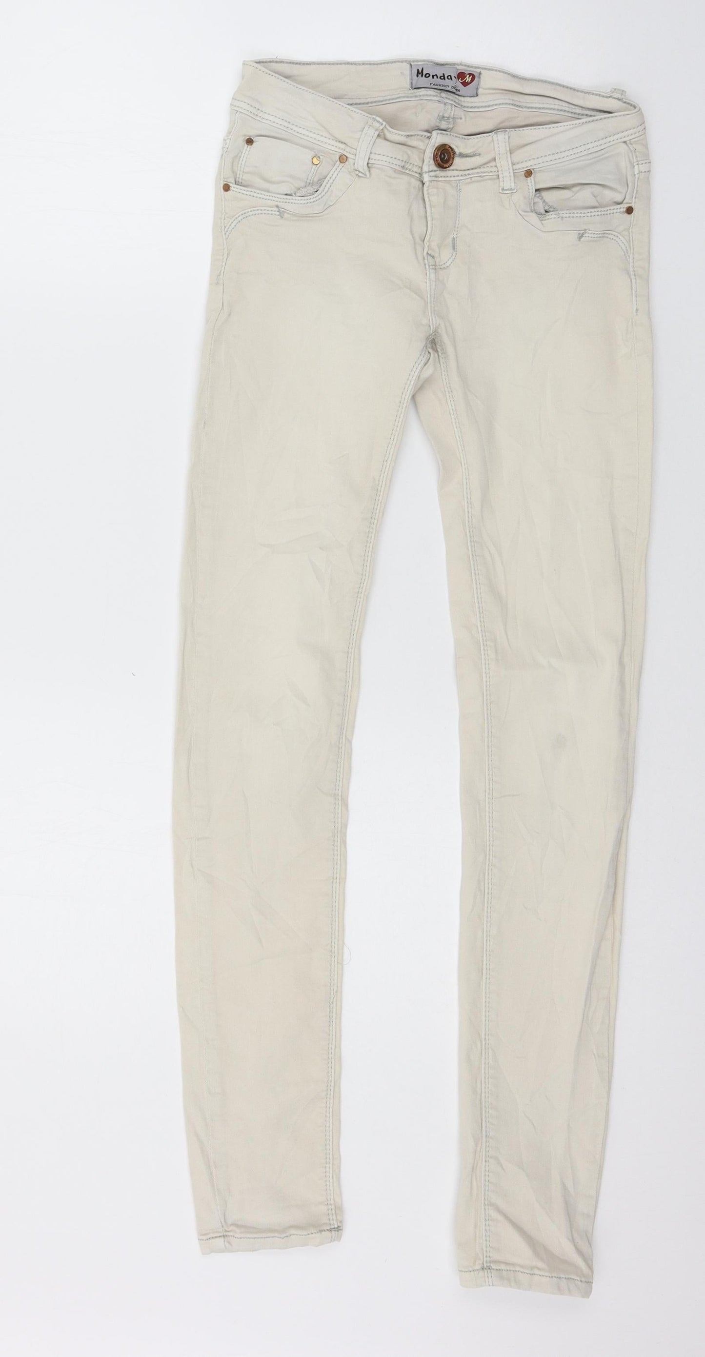 Womens UK Size 8 Monday Regular Fit Skinny Ivory Jeans