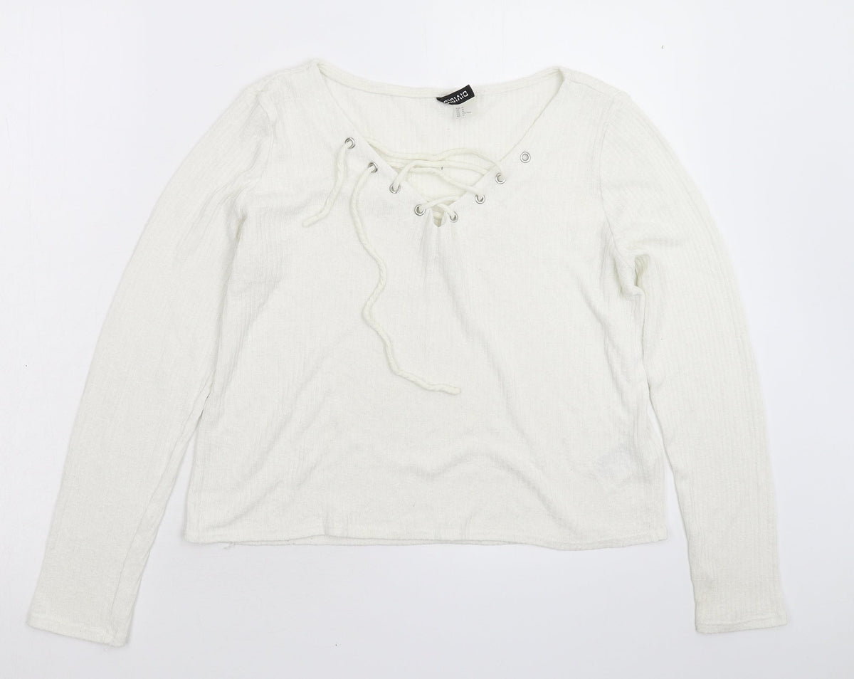 Womens UK Size M Divided White Pullover Jumper