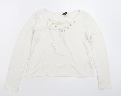 Womens UK Size M Divided White Pullover Jumper