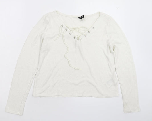 Womens UK Size M Divided White Pullover Jumper