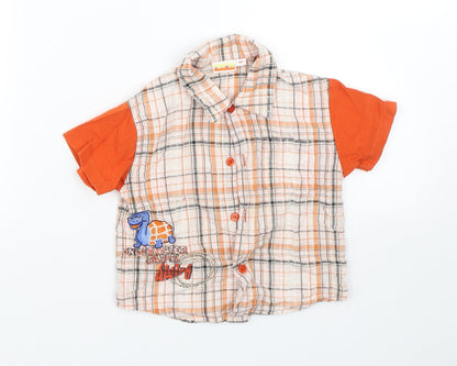 Twinnies Baby Orange Check  Basic Button-Up Size 12-18 Months  - Safari Animals