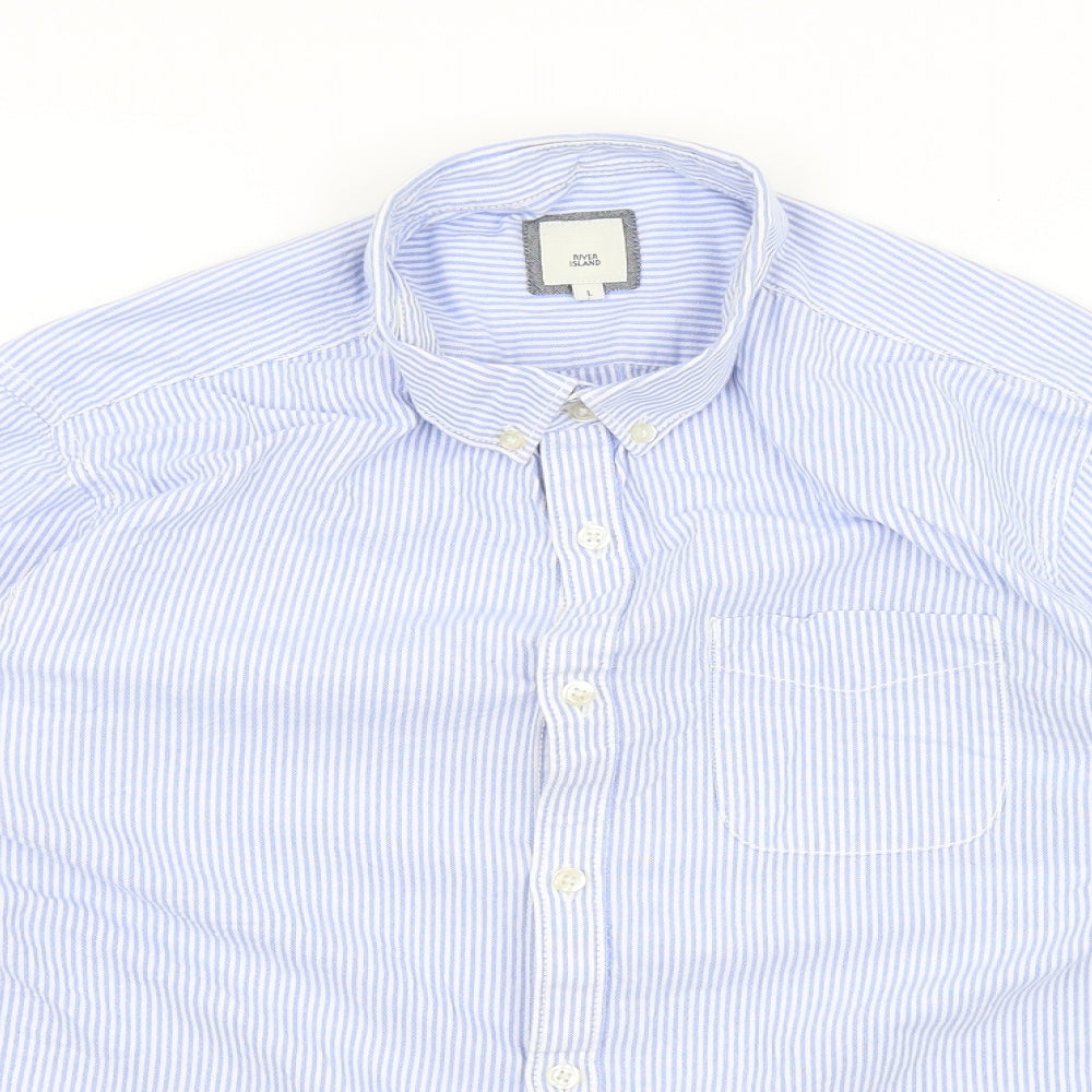 River Island Mens Blue Striped   Button-Up Size L
