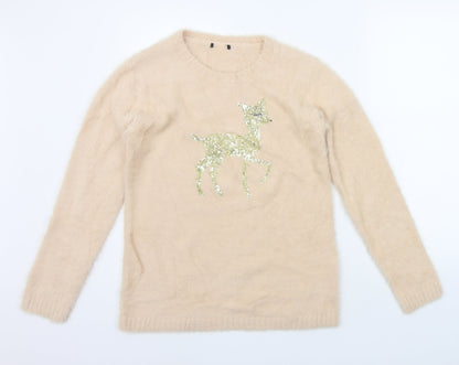 Womens UK Size 10 Preworn Beige Pullover Jumper