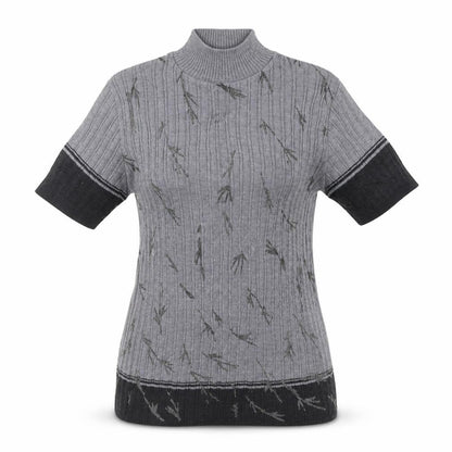 nina varese Womens Grey Geometric  Basic T-Shirt Size M