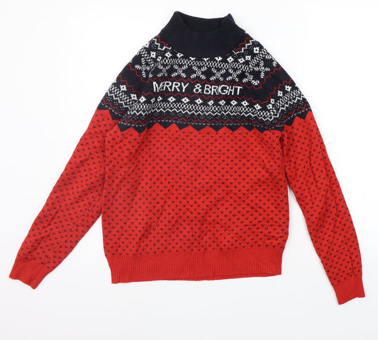 Avenue Mens Red Geometric  Pullover Jumper Size S