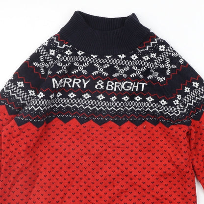 Avenue Mens Red Geometric  Pullover Jumper Size S