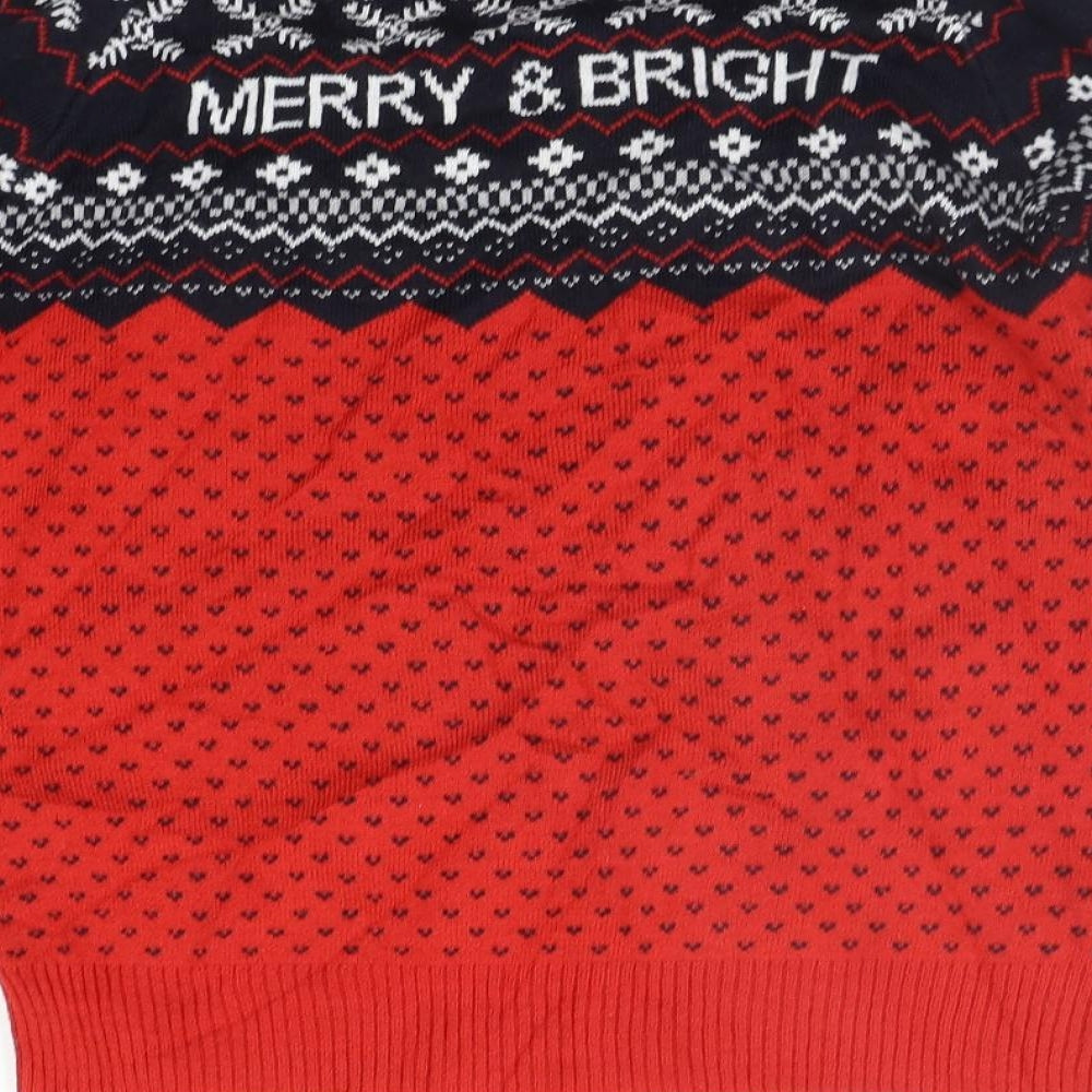 Avenue Mens Red Geometric  Pullover Jumper Size S