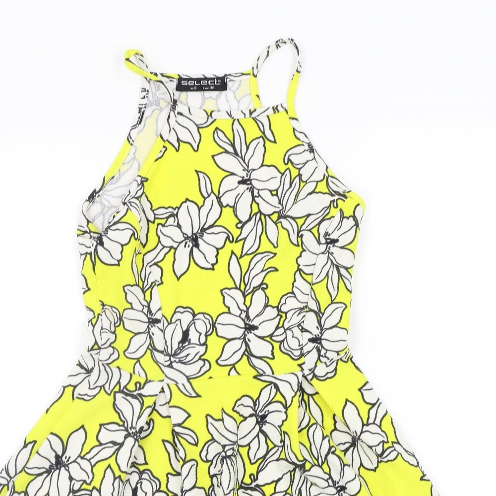 Select Womens Yellow Floral  A-Line  Size 6