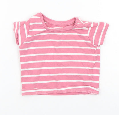 deniem co Girls Pink Striped  Basic T-Shirt Size 3-6 Months