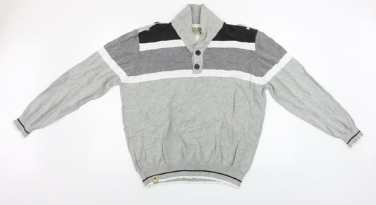 Dissident  Mens Grey Striped  Henley Jumper Size XL