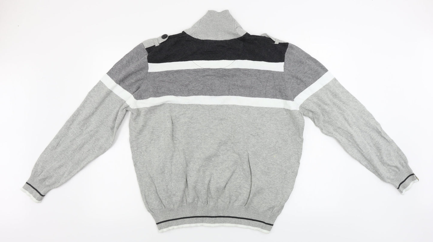 Dissident  Mens Grey Striped  Henley Jumper Size XL