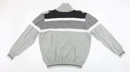 Dissident  Mens Grey Striped  Henley Jumper Size XL