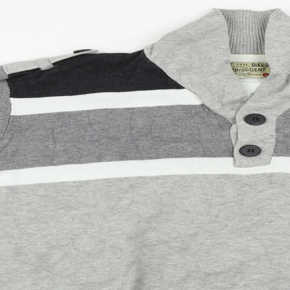 Dissident  Mens Grey Striped  Henley Jumper Size XL
