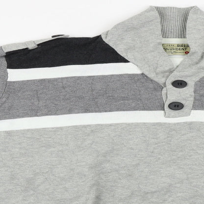 Dissident  Mens Grey Striped  Henley Jumper Size XL