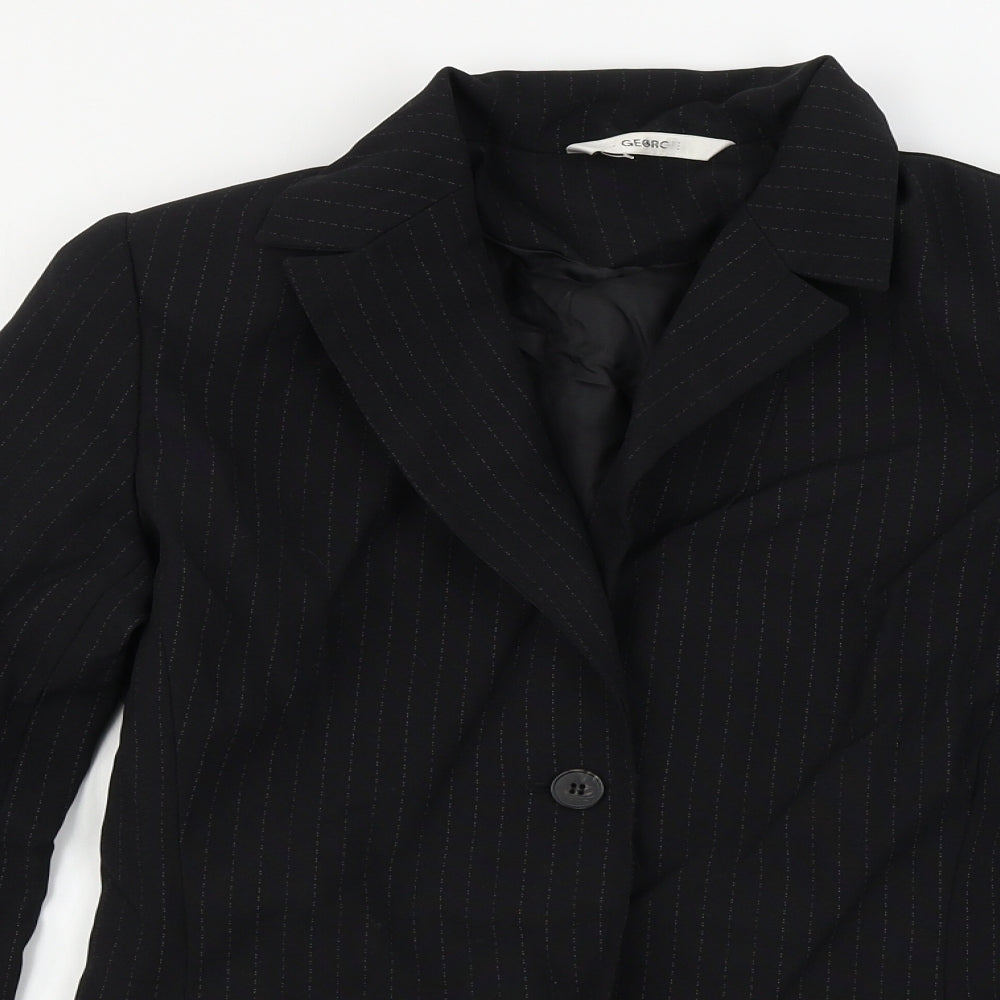 George  Womens Black Striped  Jacket Blazer Size 10