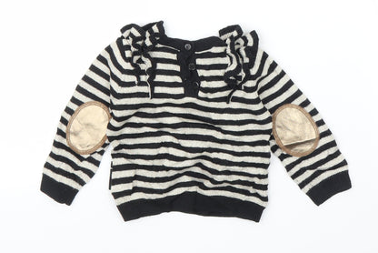 Baby K Girls Black Striped  Cardigan Jumper Size 6-9 Months