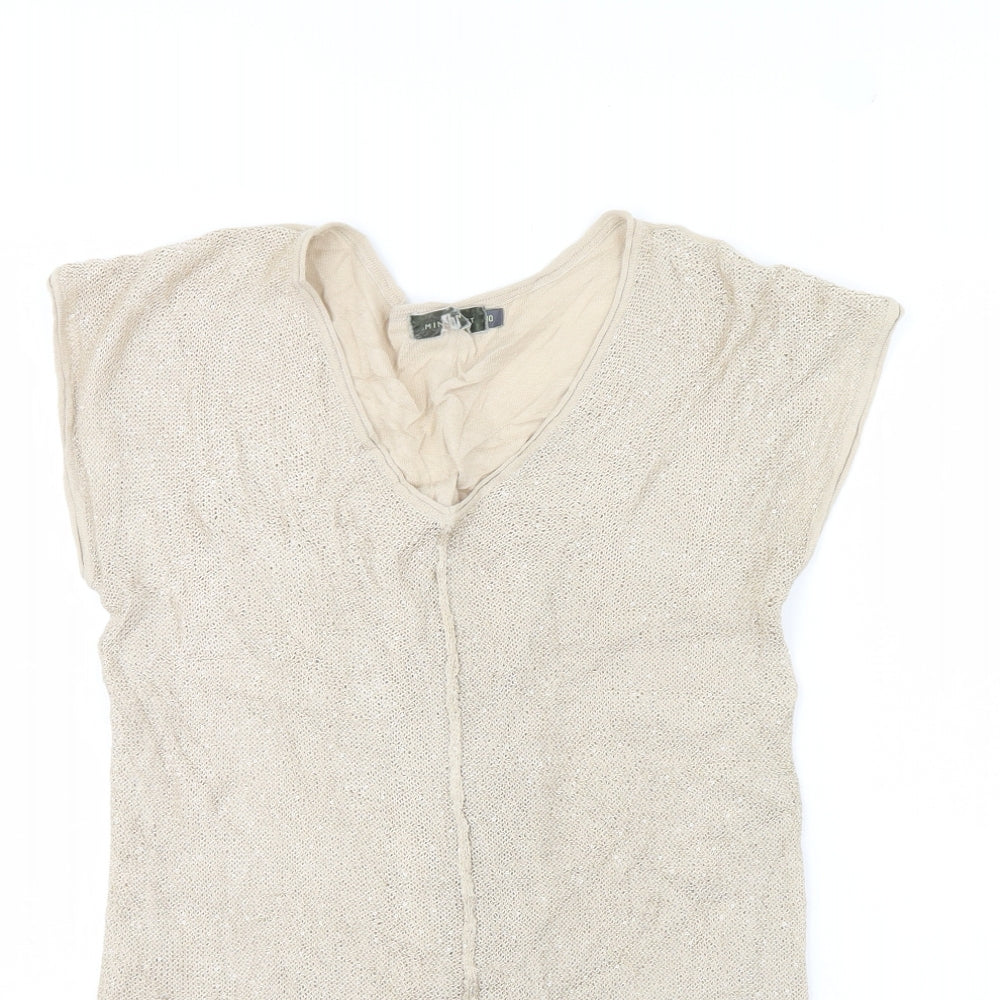 Womens UK Size 10 Mini Velvet Beige Pullover Jumper