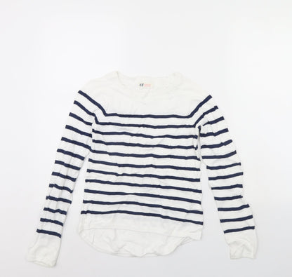 H&M Girls White Striped  Pullover Jumper Size 10 Years