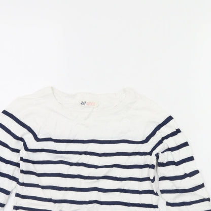 H&M Girls White Striped  Pullover Jumper Size 10 Years