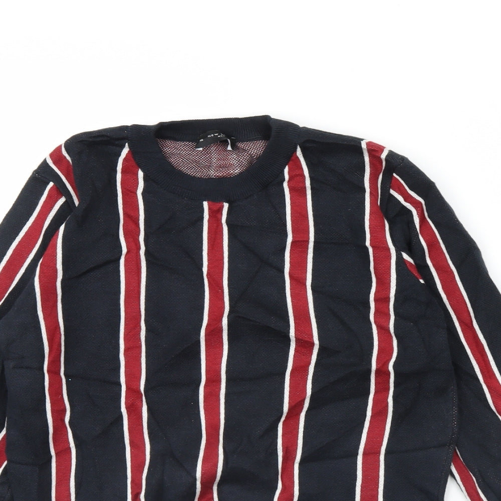 New Look Mens Black Striped  Pullover Jumper Size XS