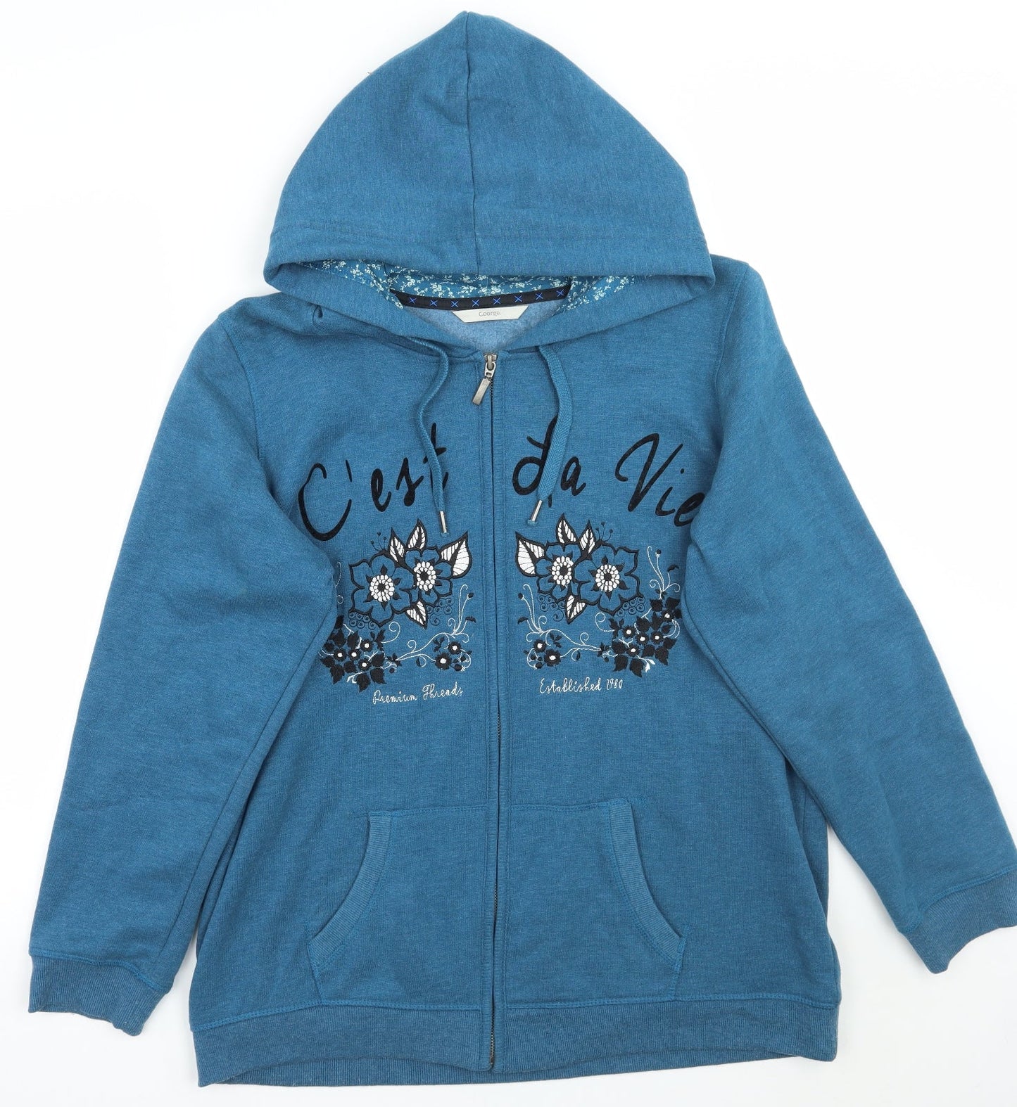 George Womens Blue Floral  Jacket Coat Size M